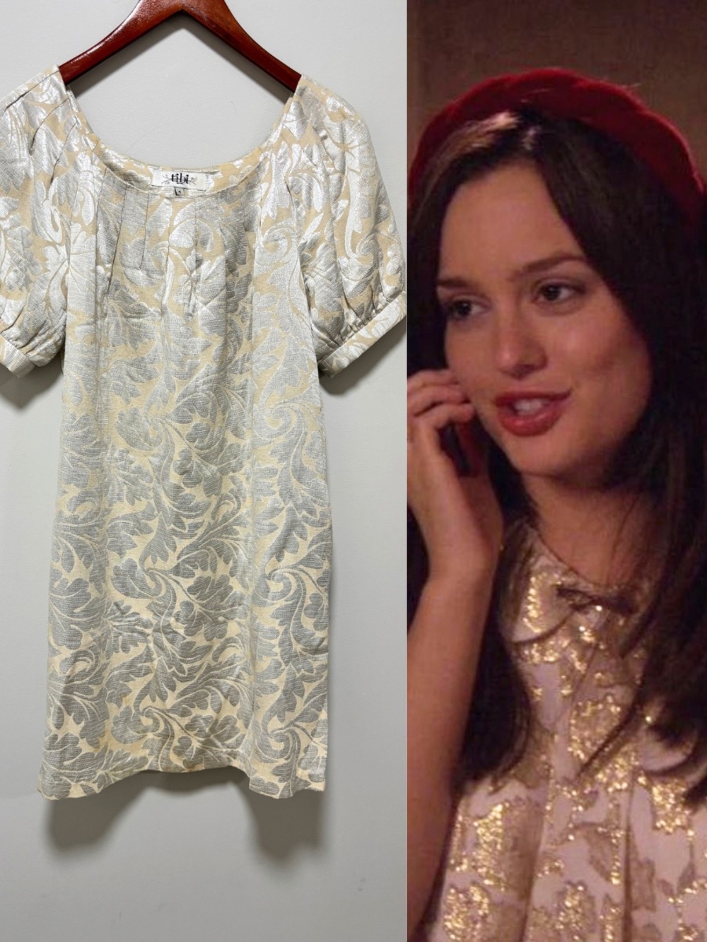 ASO Blair Waldorf Gossip Girl Tibi Cream and Silver Brocade Mini Dress Alt 4